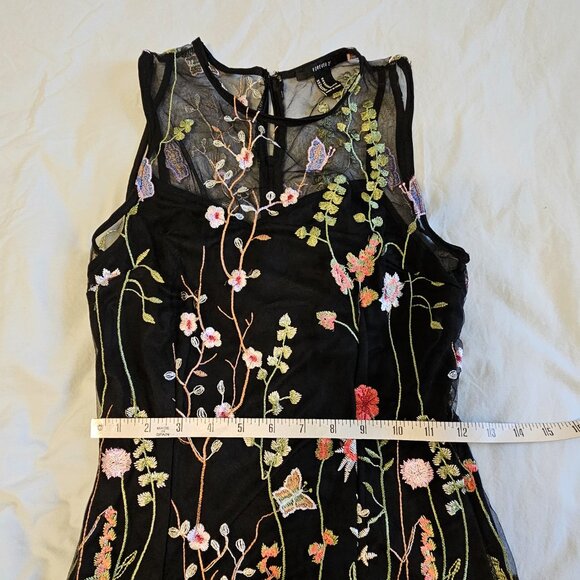 Forever 21 Black Floral Embroidered Sleeveless Sheer Mesh Dress-Size MEDIUM - Picture 5 of 9